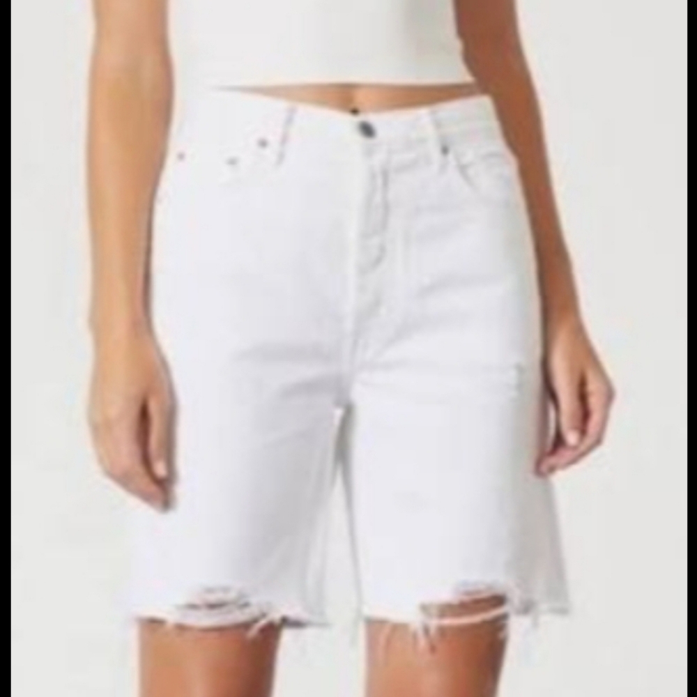 Grlfrnd White Denim Distressed Button Fly Soft Jean Shorts Size 29.